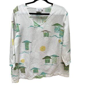 Hot Cotton White and Green Blouse